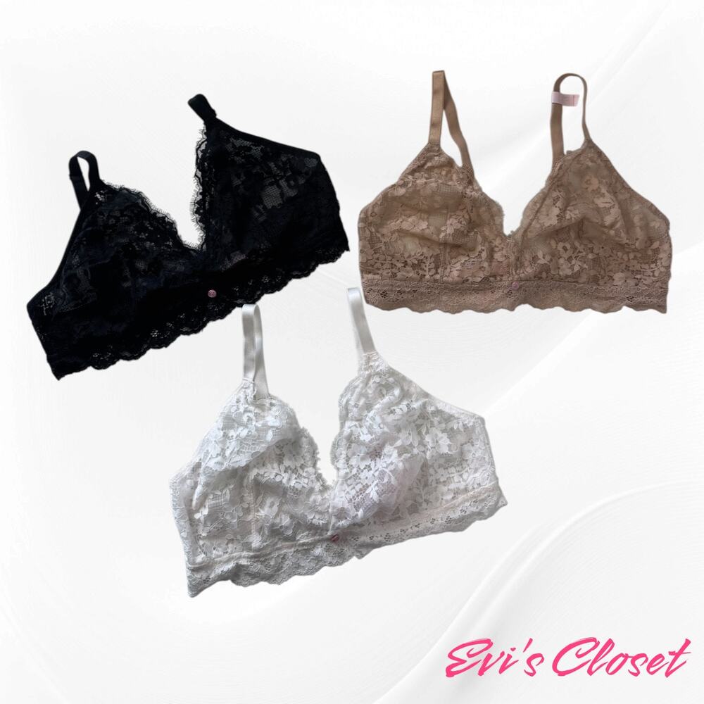 Victoria’s Secret Dream Angels Bra Lot 3 Black Nude White Wireless Plunge L NWOT
